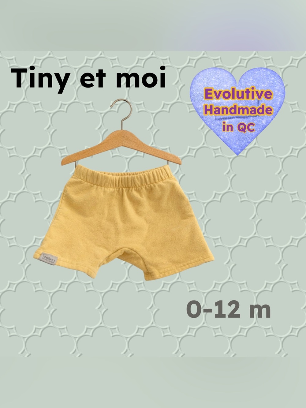 🇨🇦👍GUC TINY & MOI |0 - 12 m| Unisex  Yellow Evolutive Tiny Evo Sweat Shorts